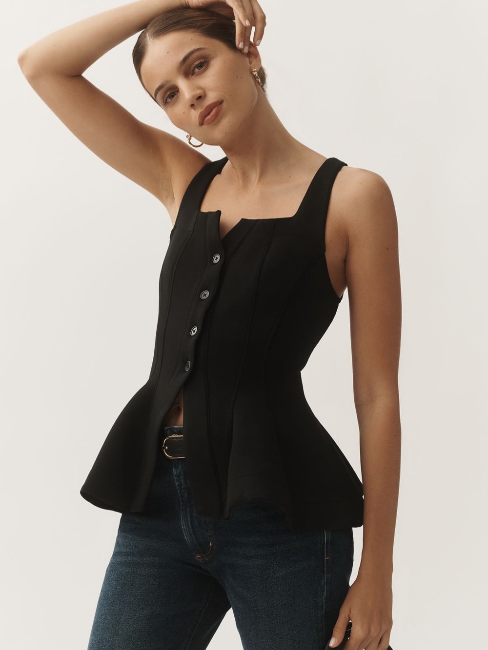 Anthropologie Black Structured Peplum Button-Front Camisole